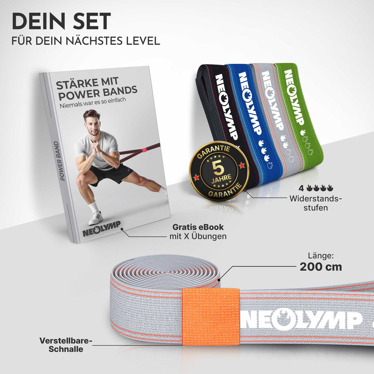 Powerband aus Stoff mit Verstellschnalle – Powerband in grau (leicht) (B‑Ware) - - Outlet von NEOLYMP | Fitnessequipment und Sportartikel