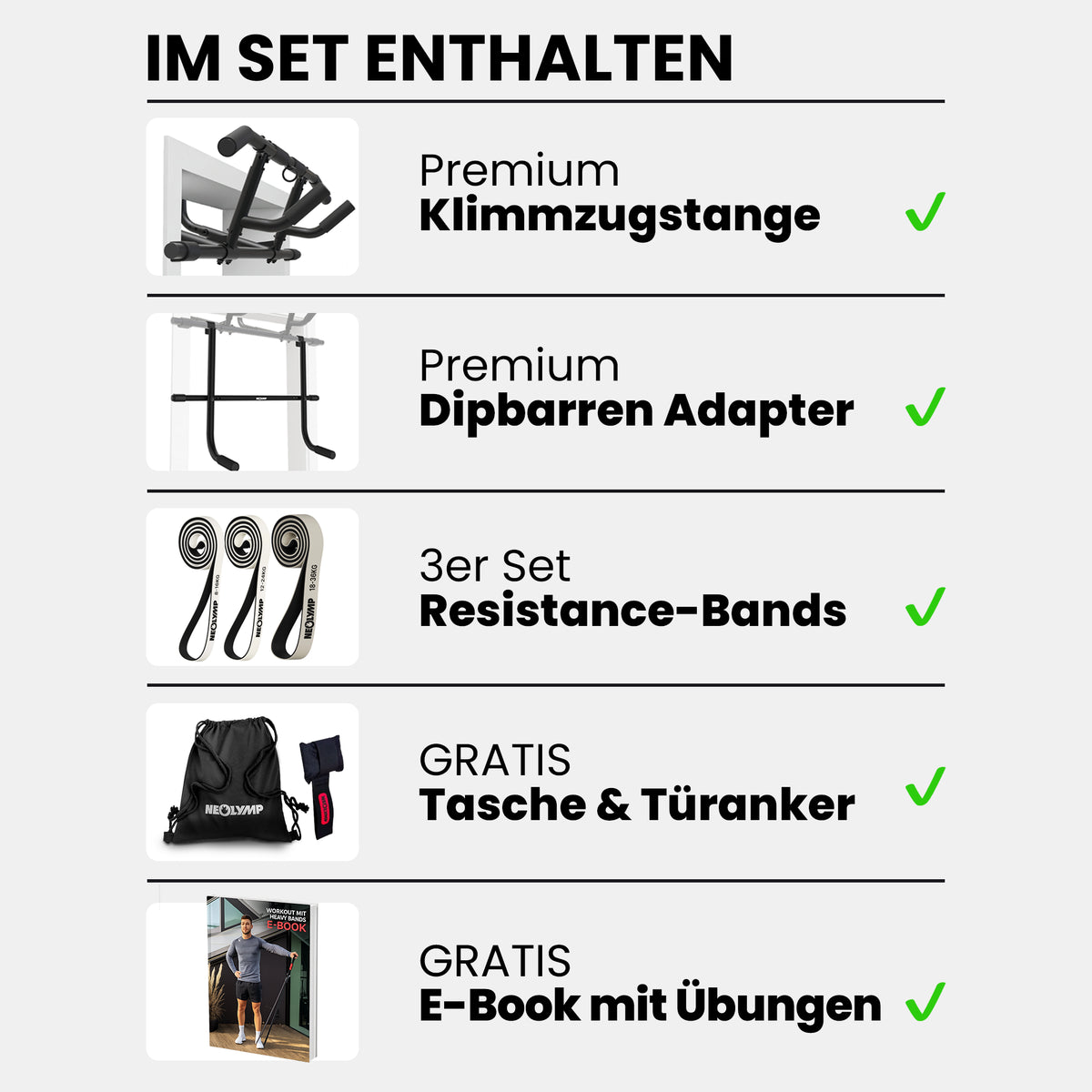 Klimmzugstangen-Bundle - Calisthenics Set - Stange + Dip Bar + Resistance Bands - Klimmzugstangen von NEOLYMP | Fitnessequipment und Sportartikel