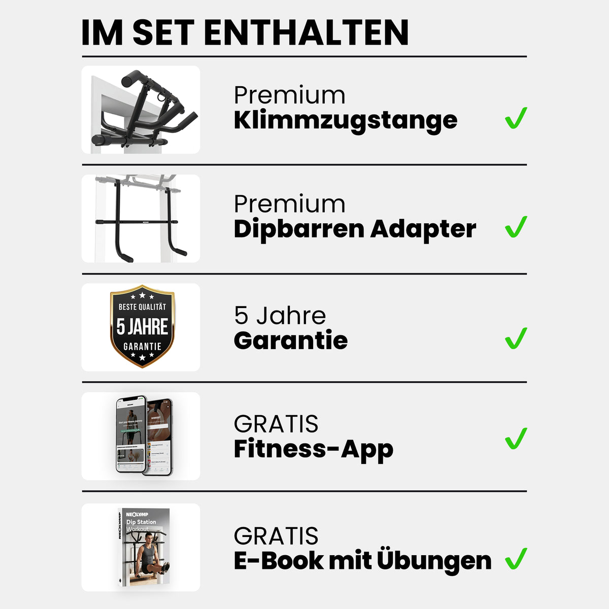 Klimmzugstangen-Bundle - Calisthenics Set - Stange + Dip Bar Adapter - Klimmzugstangen von NEOLYMP | Fitnessequipment und Sportartikel