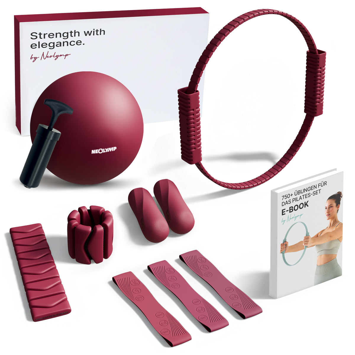Pilates Komplett-Set Premium - mit Geschenkbox - Berry BASIC Set - Sportgerät von NEOLYMP | Fitnessequipment und Sportartikel