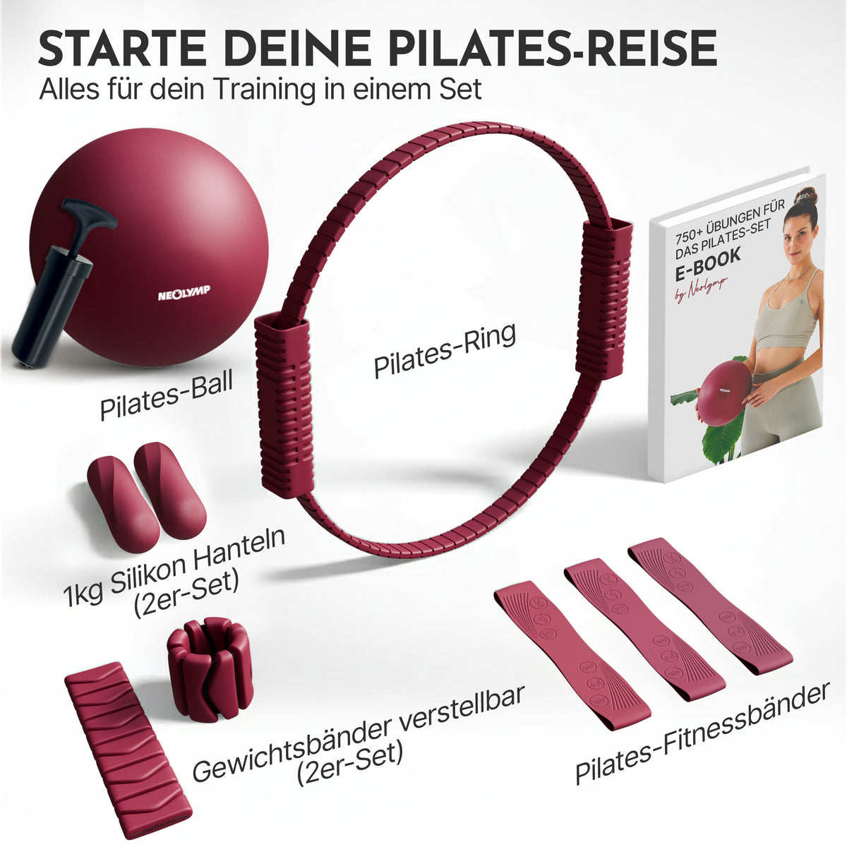 Pilates Komplett-Set Premium - mit Geschenkbox - Berry BASIC Set - Sportgerät von NEOLYMP | Fitnessequipment und Sportartikel