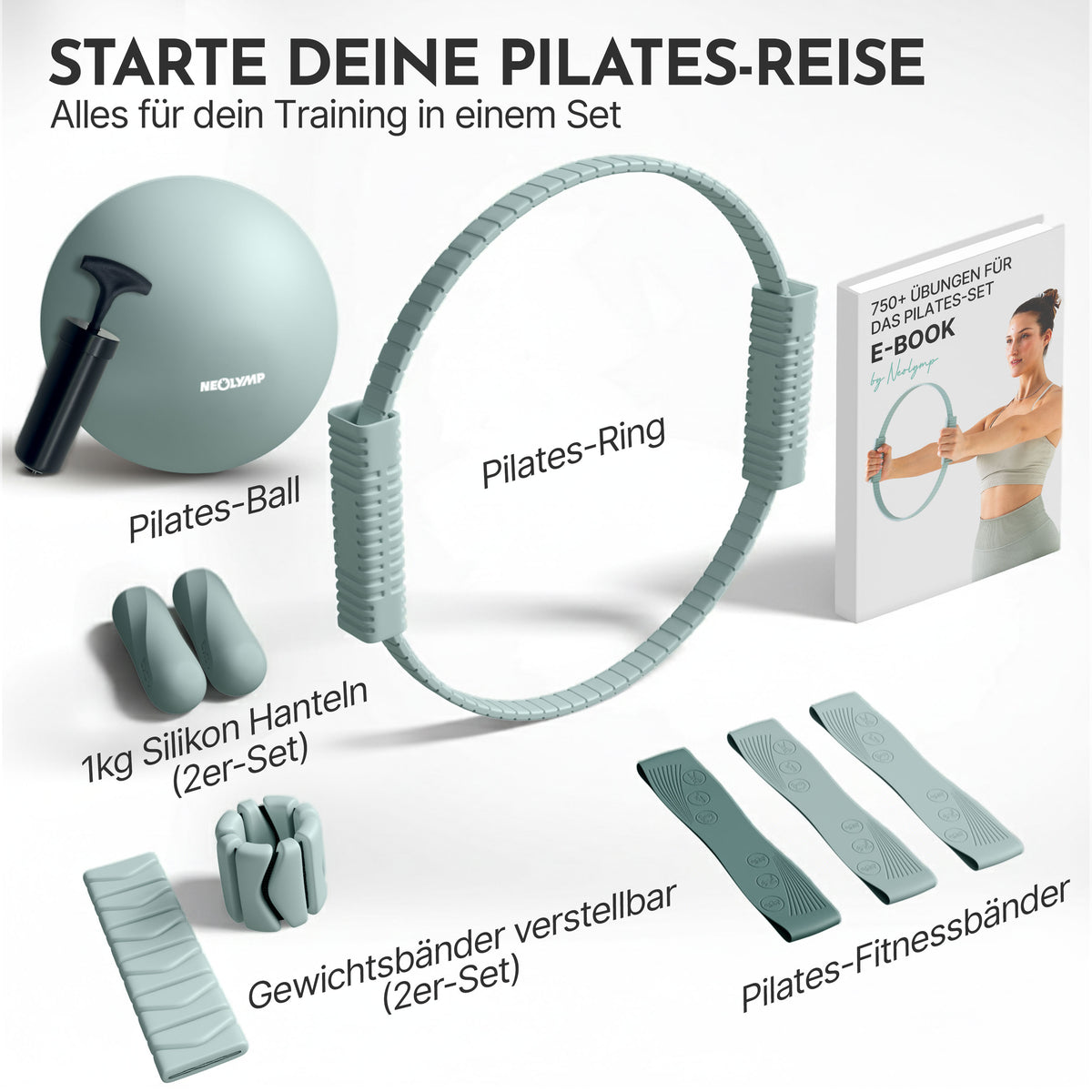 Pilates Komplett-Set Premium - mit Geschenkbox - Sky Blue BASIC Set - Sportgerät von NEOLYMP | Fitnessequipment und Sportartikel