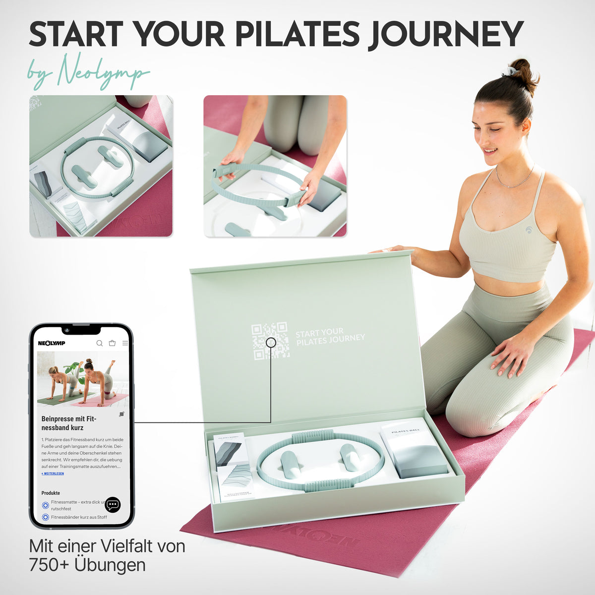 Pilates Komplett-Set Premium - mit Geschenkbox - Sky Blue PLUS Set: mit Pilatesmatte - Sportgerät von NEOLYMP | Fitnessequipment und Sportartikel
