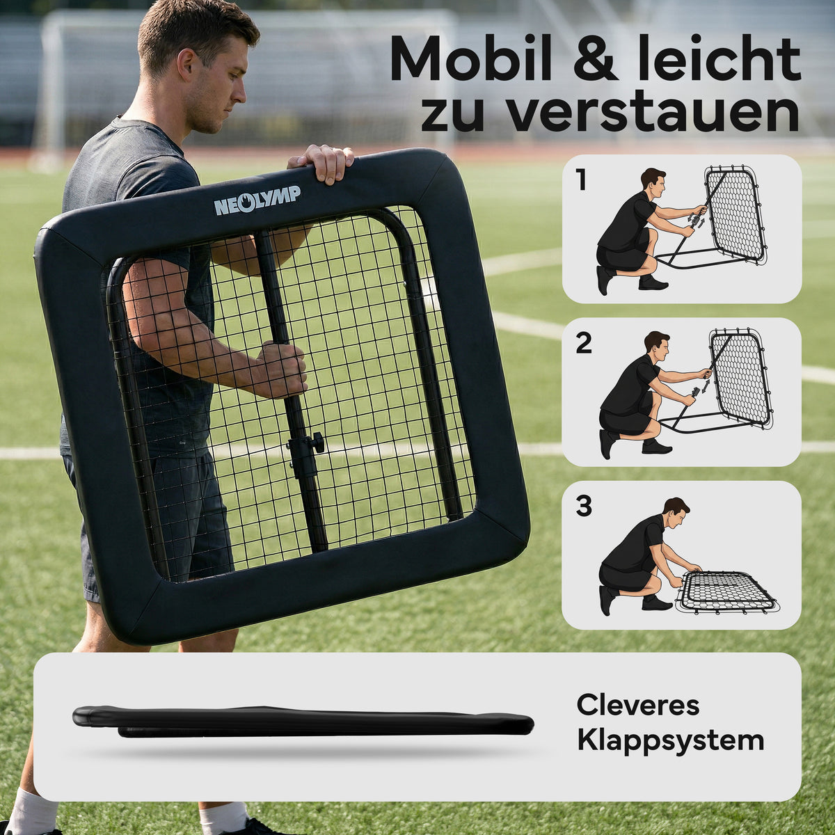Fußball Rebounder Fußball in schwarz - Indoor & Outdoor Rückprallwand – 100 cm | B-Ware - - Outlet von NEOLYMP | Fitnessequipment und Sportartikel