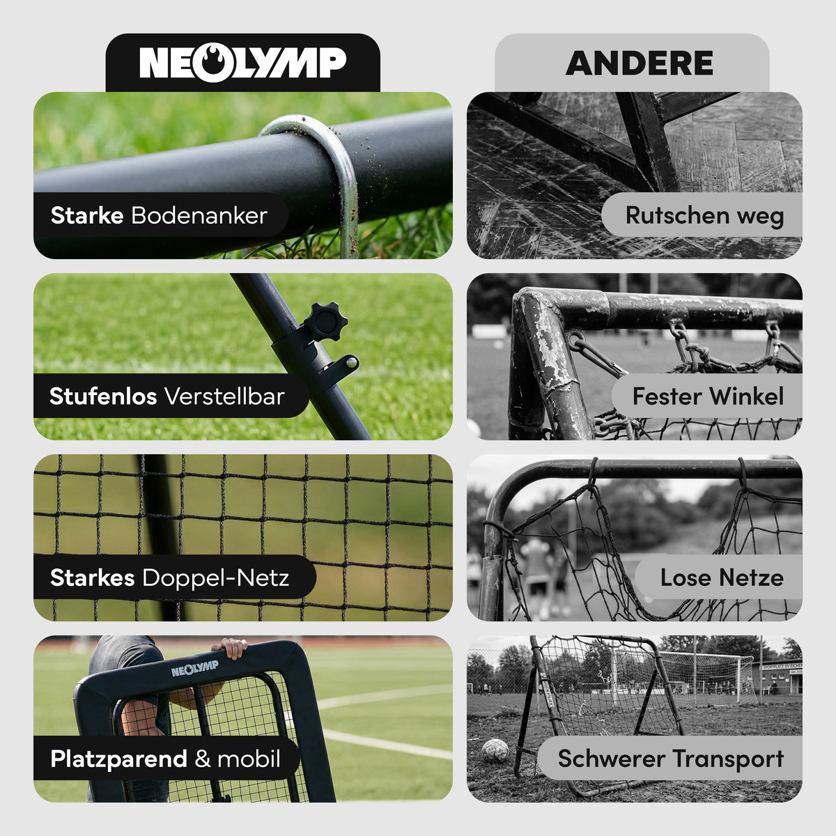 Fußball Rebounder Fußball in schwarz - Indoor & Outdoor Rückprallwand – 100 cm | B-Ware - - Outlet von NEOLYMP | Fitnessequipment und Sportartikel