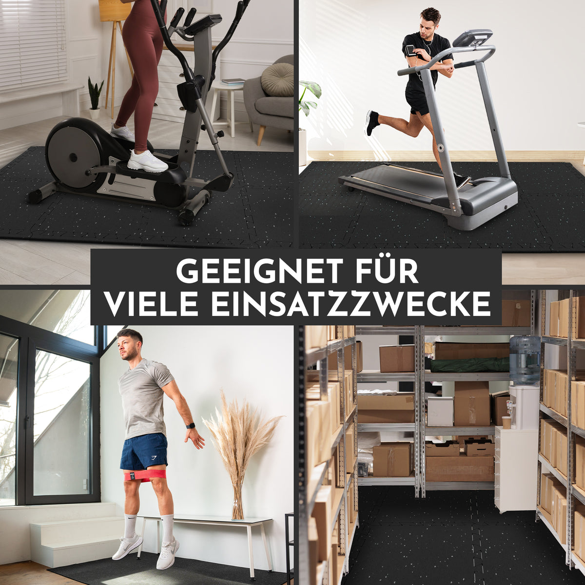 Robuste Bodenschutzmatte schwarz/grau gesprenkelt (Fitness Puzzlematte) – 1 x 8 Stück (8 Stück) (B‑Ware) - - Outlet von NEOLYMP | Fitnessequipment und Sportartikel
