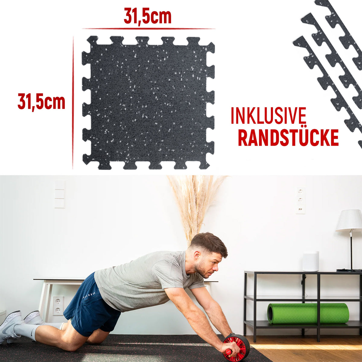 Robuste Bodenschutzmatte schwarz/grau gesprenkelt (Fitness Puzzlematte) – 1 x 8 Stück (8 Stück) (B‑Ware) - - Outlet von NEOLYMP | Fitnessequipment und Sportartikel