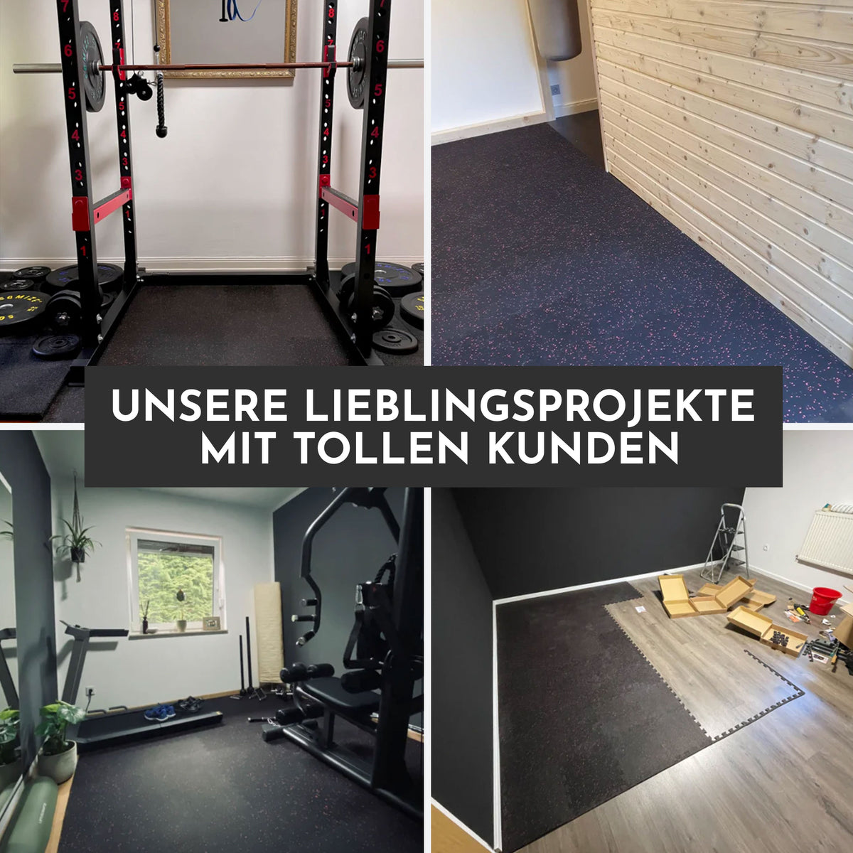 Robuste Bodenschutzmatte schwarz/grau gesprenkelt (Fitness Puzzlematte) – 1 x 8 Stück (8 Stück) (B‑Ware) - - Outlet von NEOLYMP | Fitnessequipment und Sportartikel