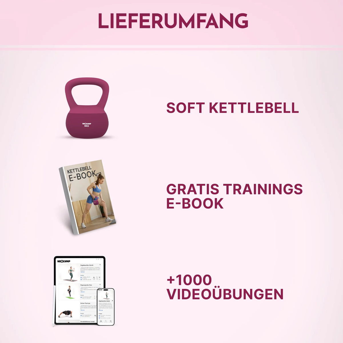 Soft Kettlebell - 2 kg bis 12 kg Trainingsgewichte - 6 kg Berry - Kettlebell von NEOLYMP | Fitnessequipment und Sportartikel