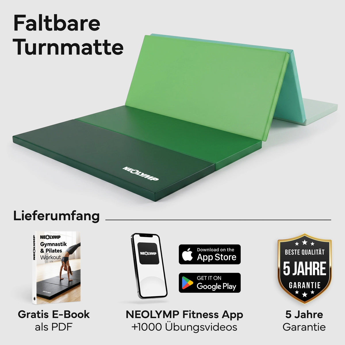Turnmatte - faltbar mit Tragefunktion - Grün S (190x80x3 cm) - von NEOLYMP | Fitnessequipment und Sportartikel
