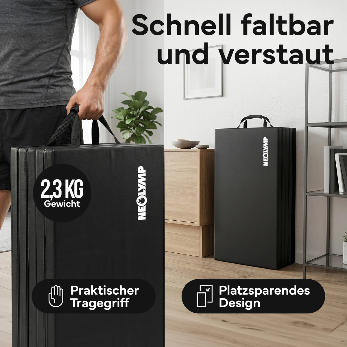 Turnmatte - faltbar mit Tragefunktion - Schwarz L (200x100x3 cm) - von NEOLYMP | Fitnessequipment und Sportartikel