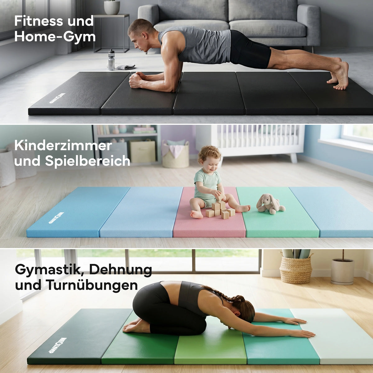 Turnmatte - faltbar mit Tragefunktion - Grün L (200x100x3 cm) - von NEOLYMP | Fitnessequipment und Sportartikel