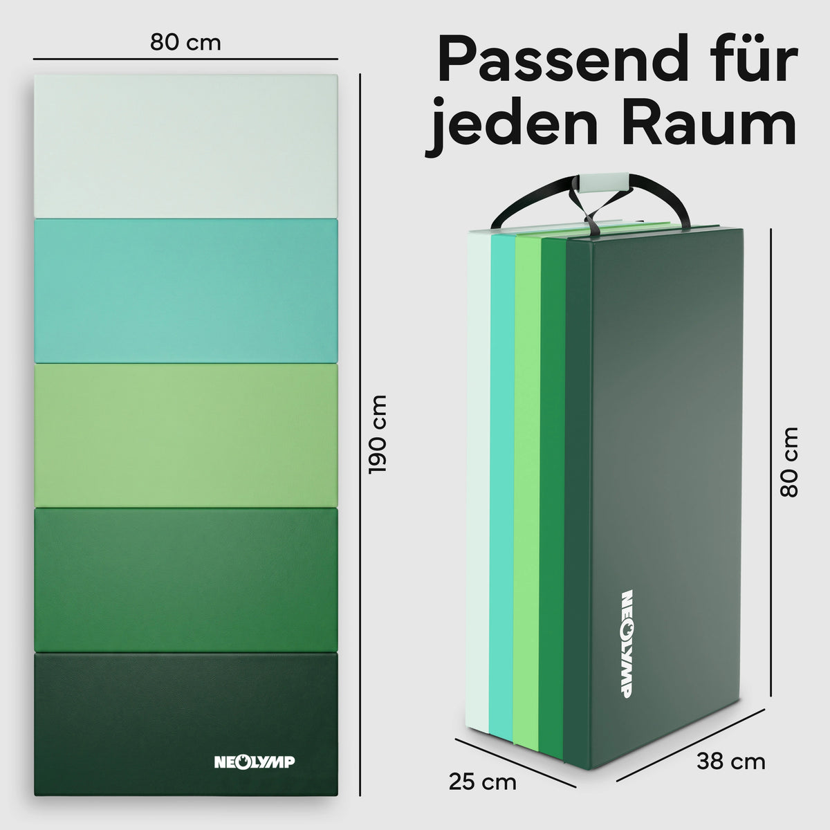 Turnmatte - faltbar mit Tragefunktion - Grün M (190x80x5 cm) - von NEOLYMP | Fitnessequipment und Sportartikel