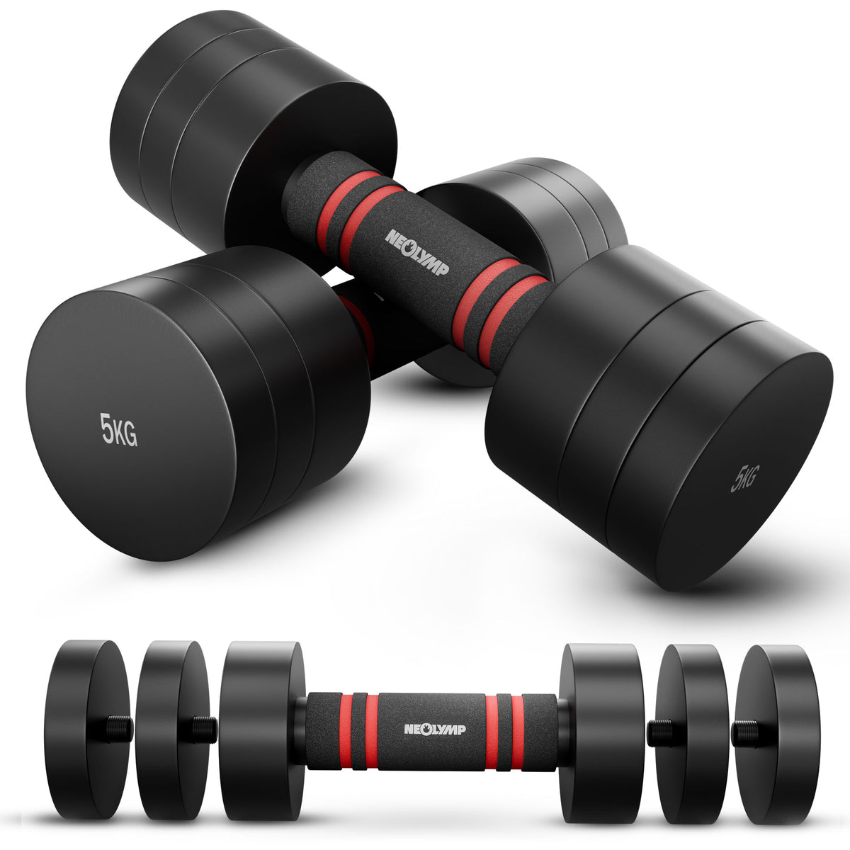 Verstellbare Chrome-Kurzhanteln in schwarz - 5 & 10kg - - Hantel von NEOLYMP | Fitnessequipment und Sportartikel