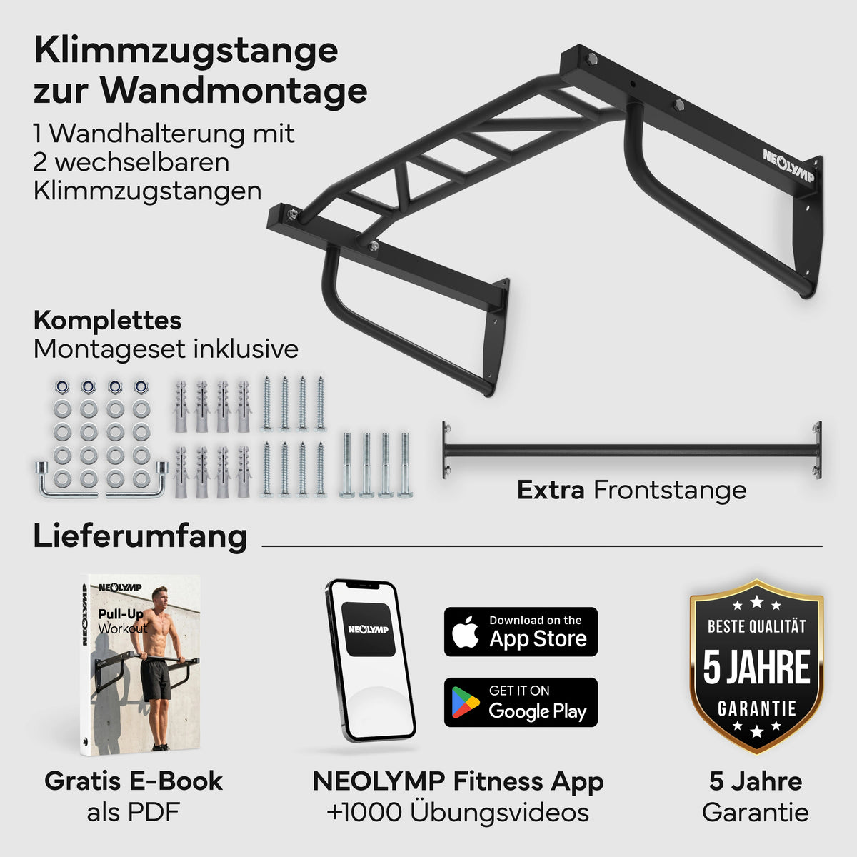 Klimmzugstange Wandmontage - 2-in-1 Klimmzugstation - - Klimmzugstangen von NEOLYMP | Fitnessequipment und Sportartikel