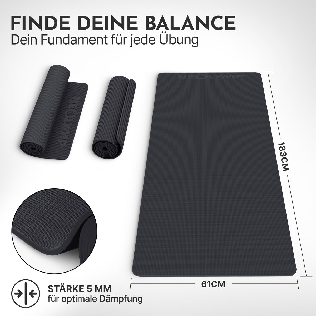 Yogamatte – ideal für Yoga, Pilates & Gymnastik – Schwarz | B-Ware - - Outlet von NEOLYMP | Fitnessequipment und Sportartikel