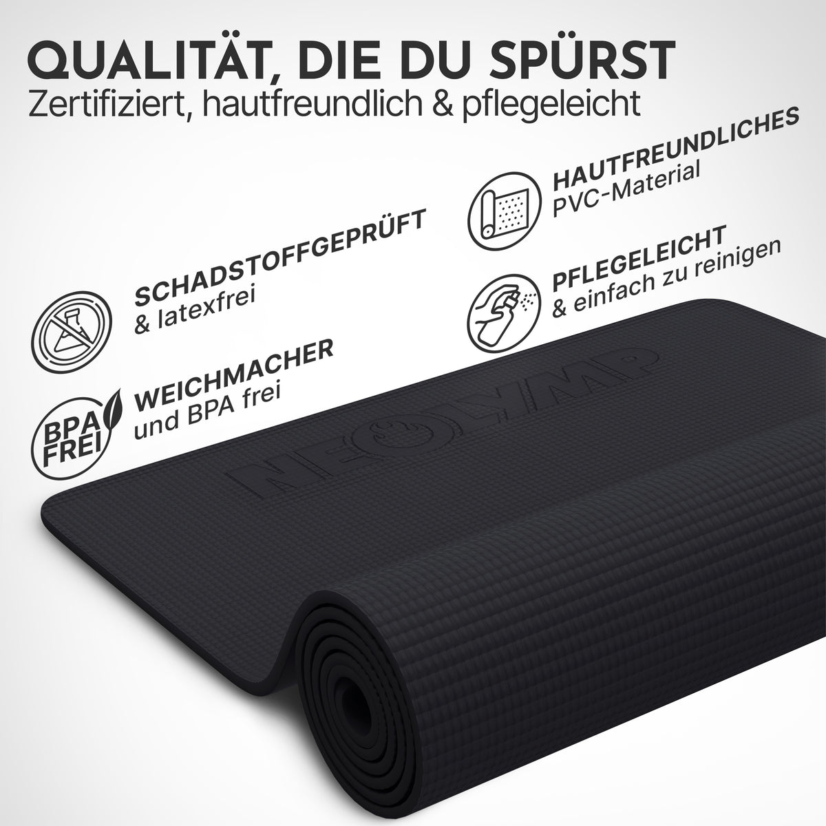 Yogamatte – ideal für Yoga, Pilates & Gymnastik – Schwarz | B-Ware - - Outlet von NEOLYMP | Fitnessequipment und Sportartikel