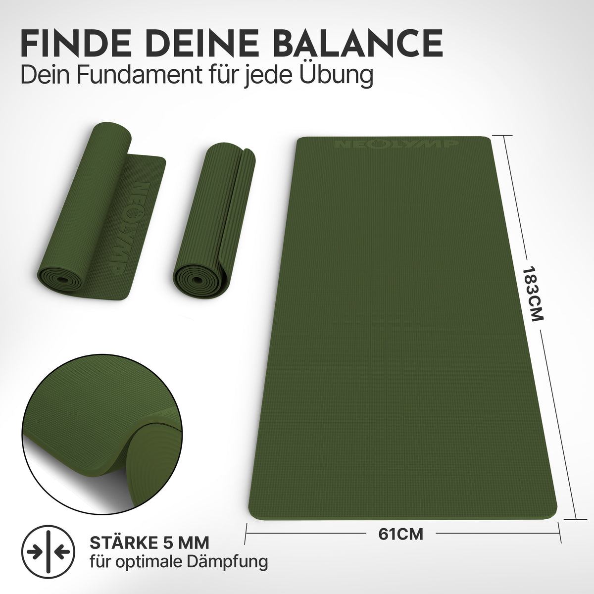 Yogamatte – ideal für Yoga, Pilates & Gymnastik – Olivgrün | B-Ware - - Outlet von NEOLYMP | Fitnessequipment und Sportartikel