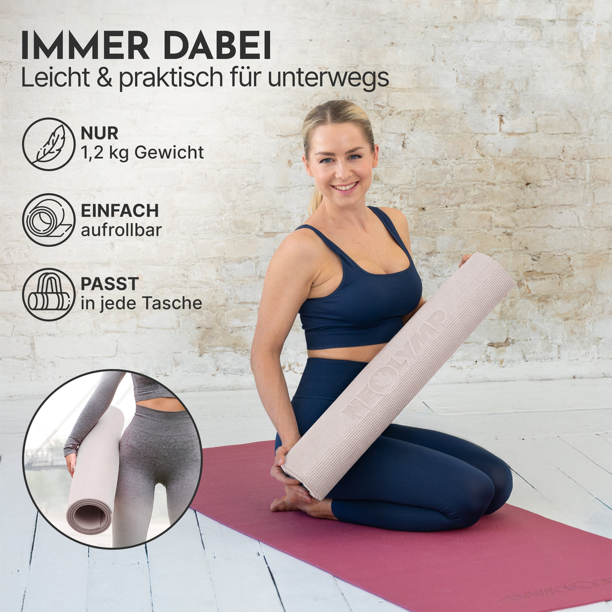 Yogamatte – ideal für Yoga, Pilates & Gymnastik – Taupe | B-Ware - - Outlet von NEOLYMP | Fitnessequipment und Sportartikel