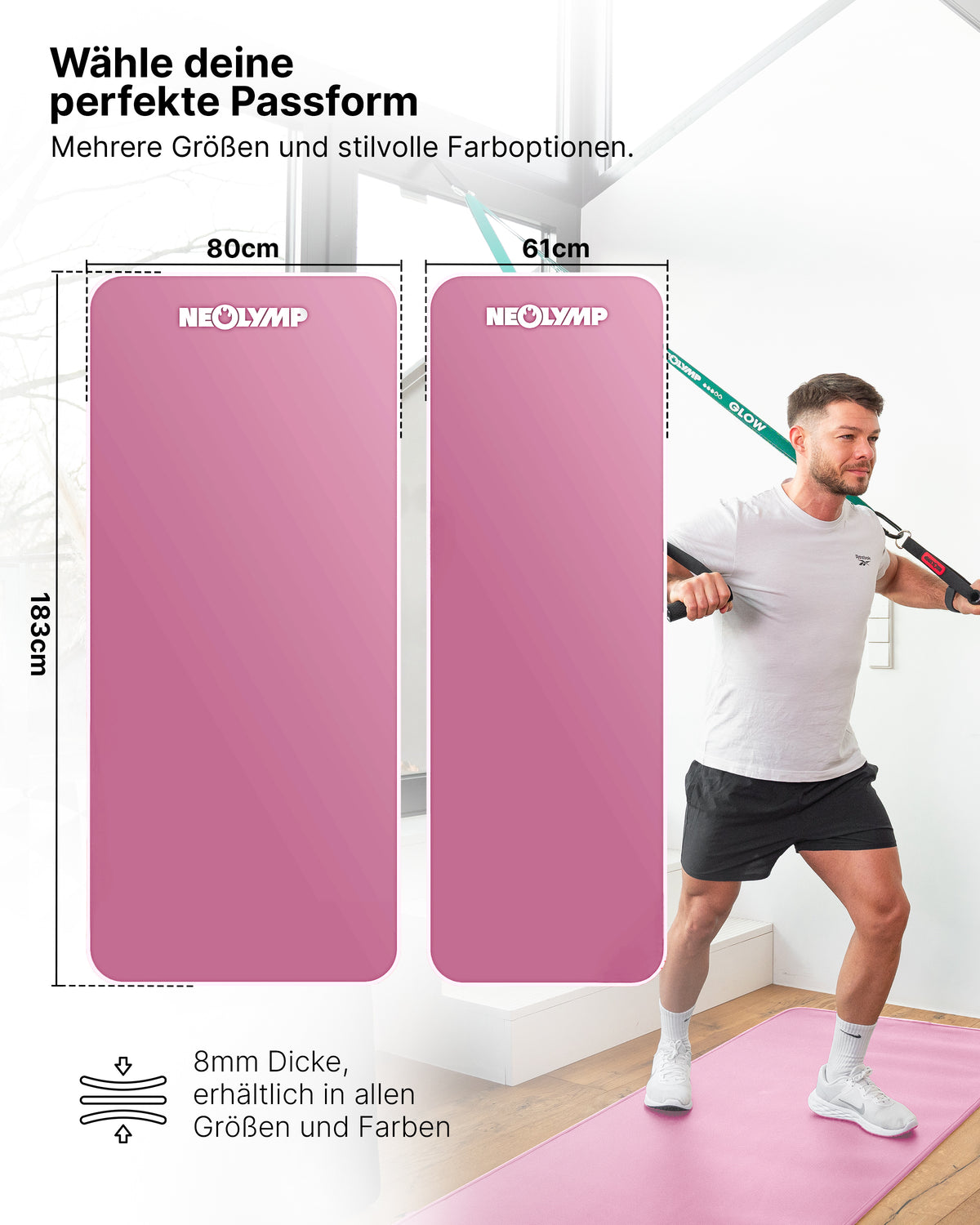 Fitnessmatte - extra dick und rutschfest - Pink - Sportmatte von NEOLYMP | Fitnessequipment und Sportartikel