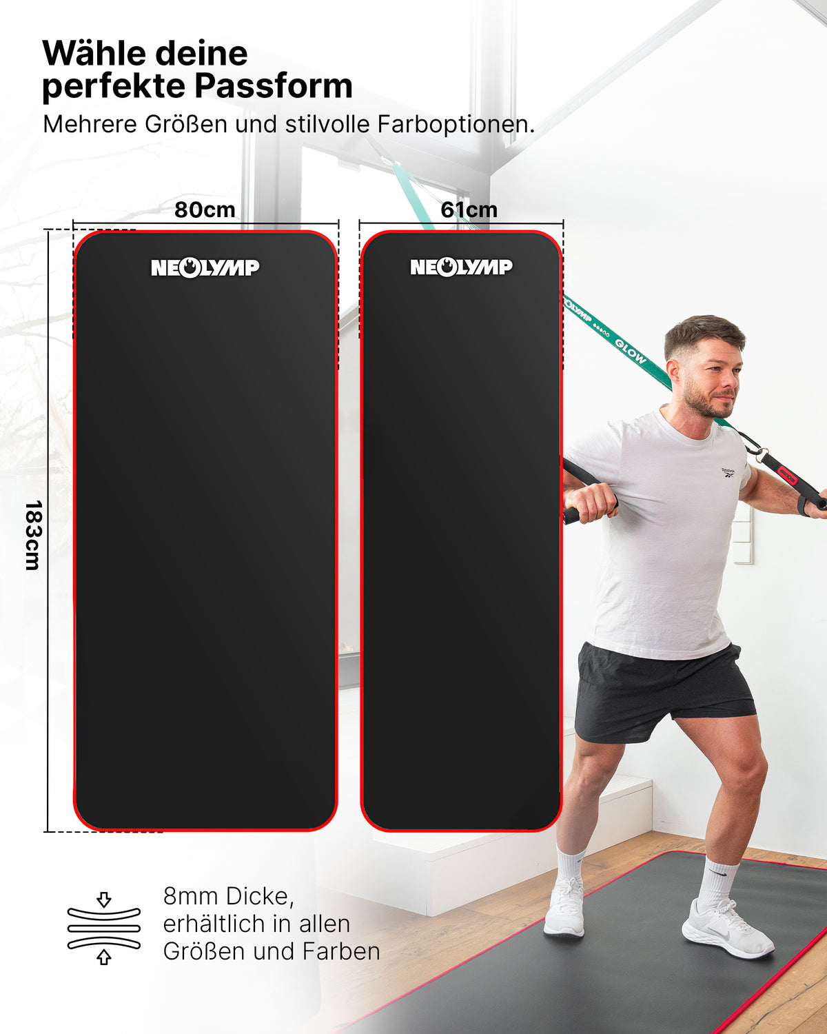 Fitnessmatte - extra dick und rutschfest - Rot - Sportmatte von NEOLYMP | Fitnessequipment und Sportartikel