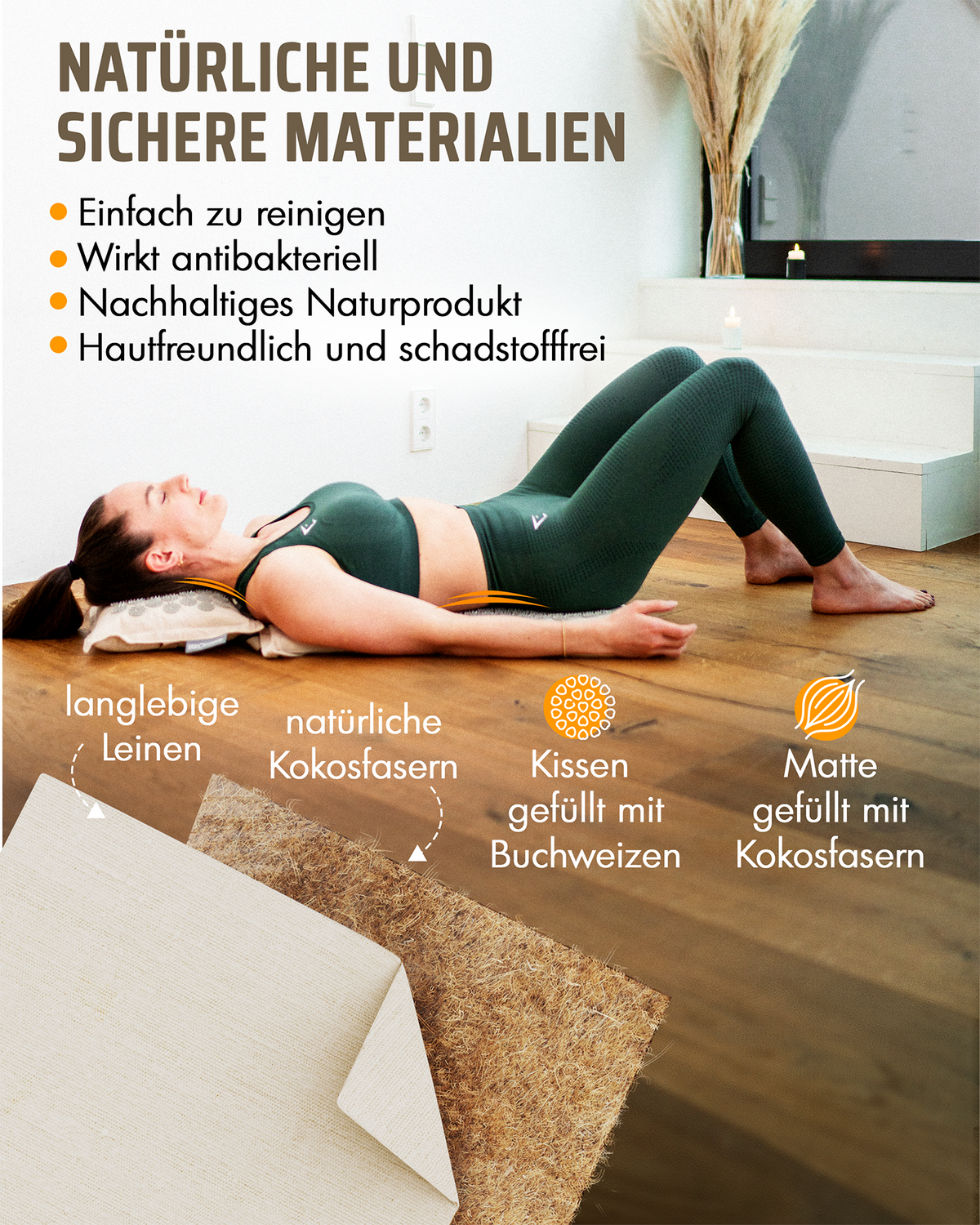 Akupressurmatte mit Kissen inkl. Stuhlbefestigung & Tragefunktion – Beige-Grau (B‑Ware) - - Outlet von NEOLYMP | Fitnessequipment und Sportartikel
