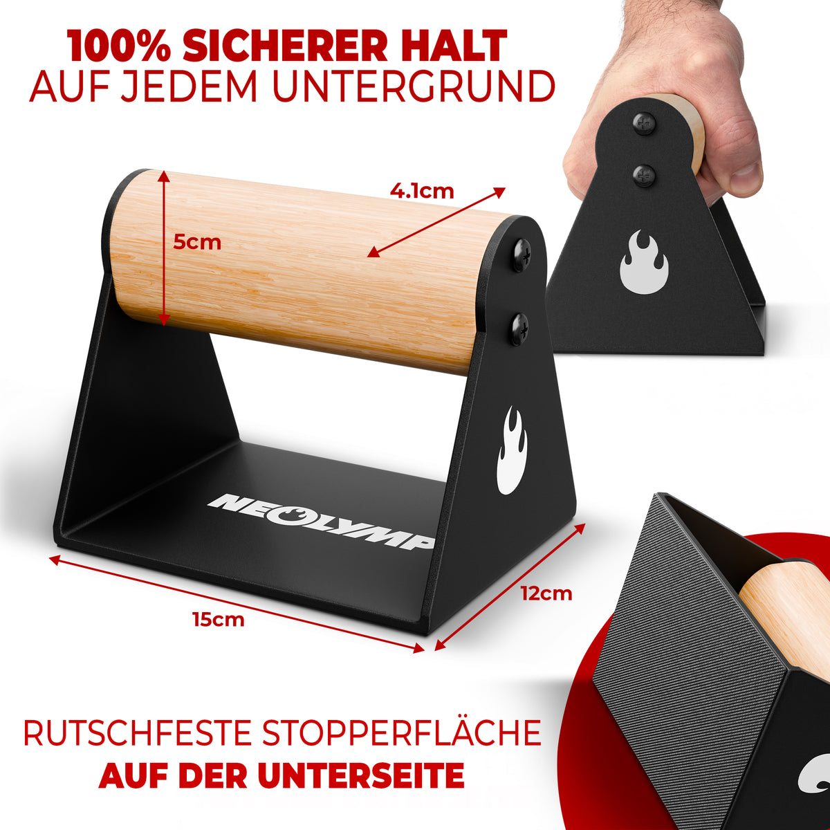 2er-Set Liegestützgriffe mit ergonomischem Holzgriff - - Sportgerät von NEOLYMP | Fitnessequipment und Sportartikel
