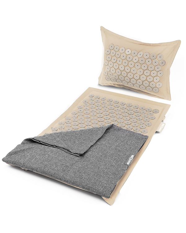 Tapis d'acupression avec coussin incluant fixation pour chaise et fonction de transport