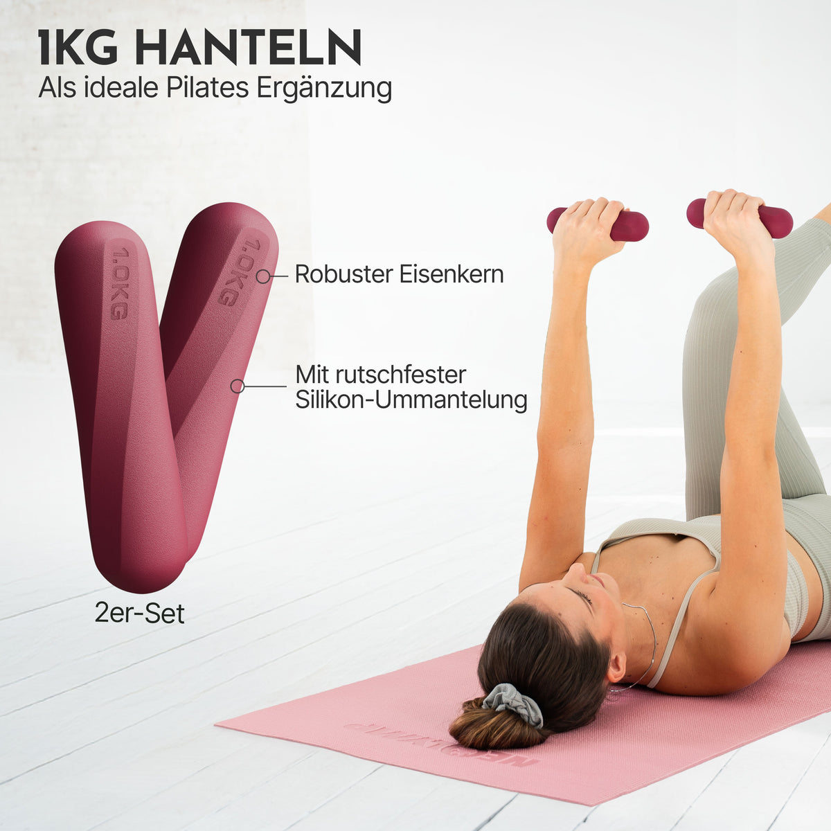 Pilateshanteln 2er Set aus hochwertigem Silikon, 1-2 kg - Berry 1 kg - Pilatesequipment von NEOLYMP | Fitnessequipment und Sportartikel