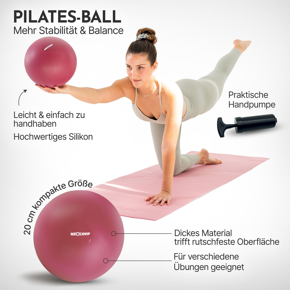 Pilatesball 20 cm - aus Silikon, inkl. Ballpumpe - Berry - Sportgerät von NEOLYMP | Fitnessequipment und Sportartikel